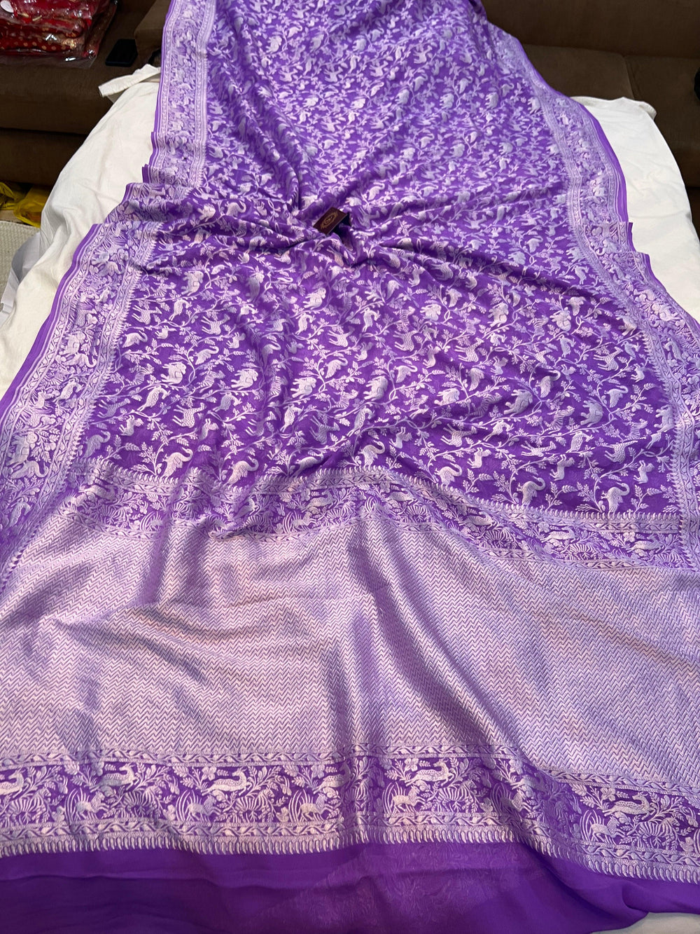 Purple Pure Khaddi Georgette Banarasi Handloom Saree - Aura Benaras