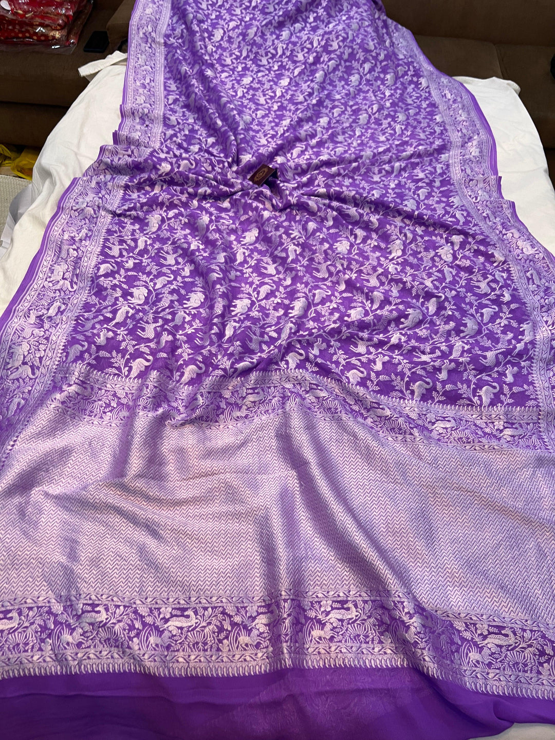 Purple Pure Khaddi Georgette Banarasi Handloom Saree - Aura Benaras