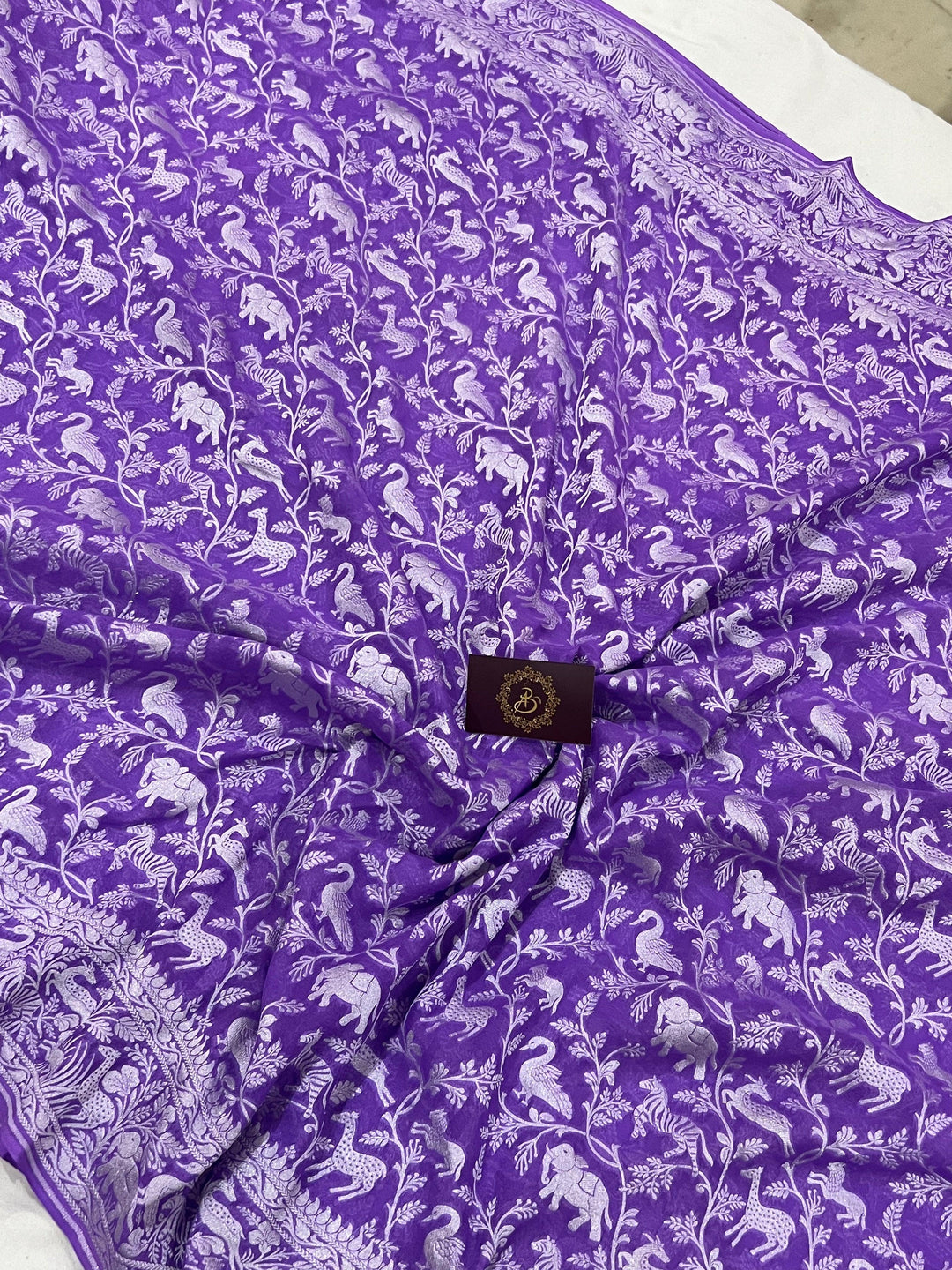 Purple Pure Khaddi Georgette Banarasi Handloom Saree - Aura Benaras
