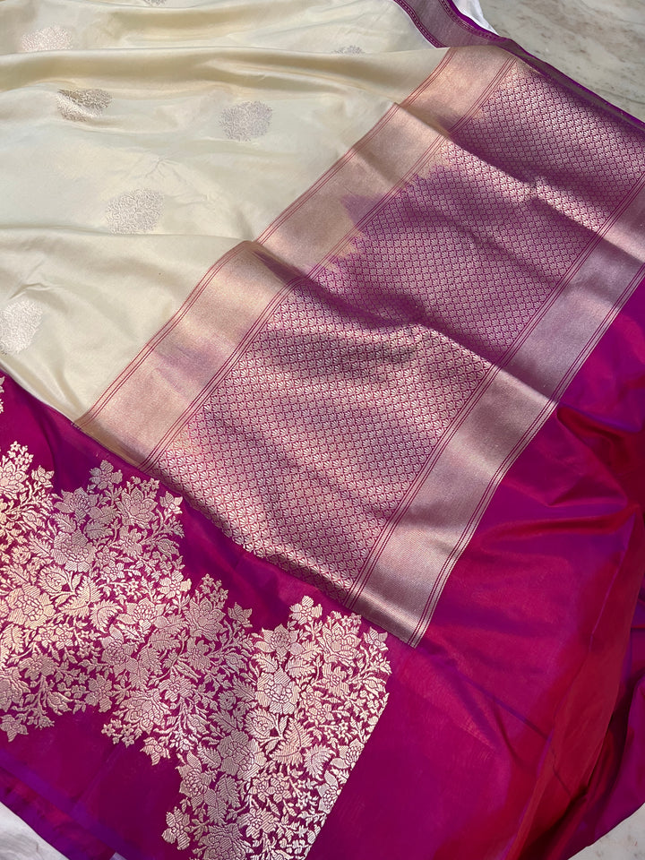 Cream Sona Rupa Handloom Katan Silk Saree - Aura Benaras