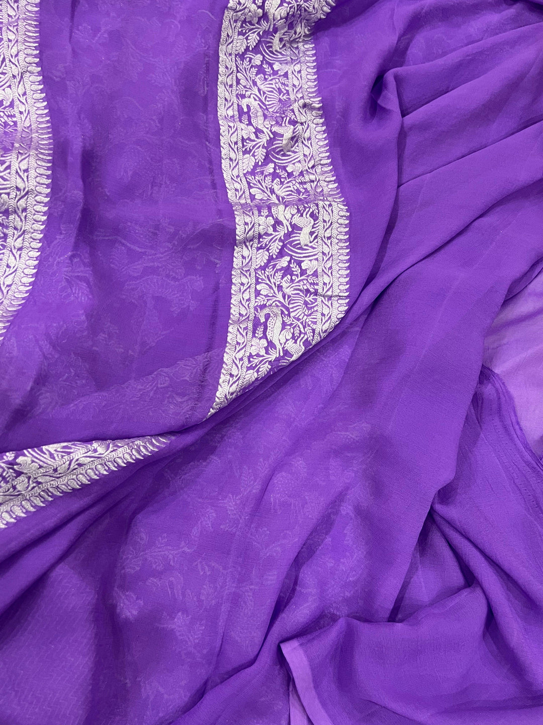 Purple Pure Khaddi Georgette Banarasi Handloom Saree - Aura Benaras