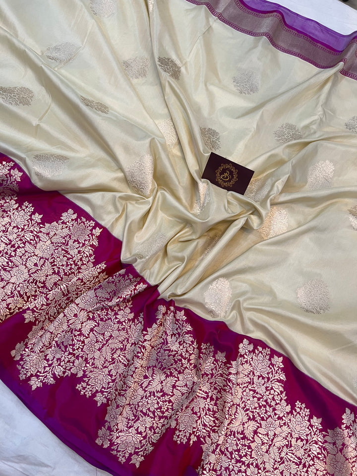 Cream Sona Rupa Handloom Katan Silk Saree - Aura Benaras