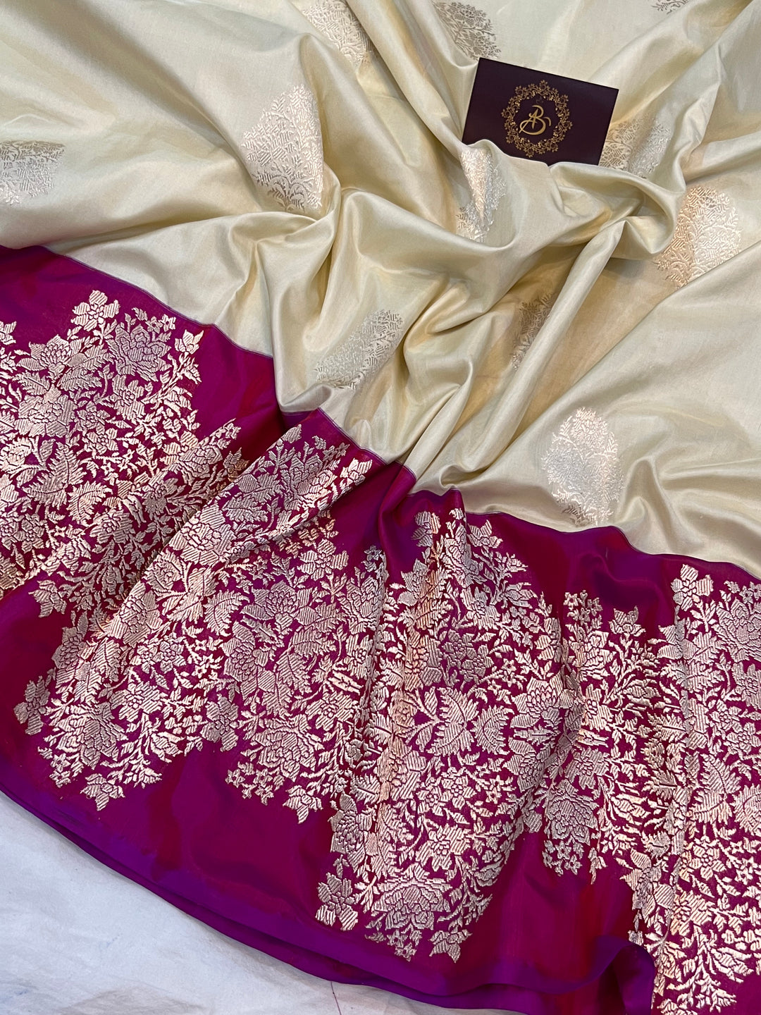 Cream Sona Rupa Handloom Katan Silk Saree - Aura Benaras