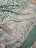 Greyish Green Khaddi Georgette Banarasi Handloom Saree - Aura Benaras