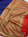 Navy Blue Banarasi Handloom Pure Georgette Silk Saree - Aura Benaras