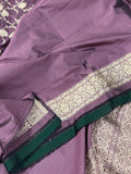 Brinjal color Pure Banarasi Handloom Katan Silk Saree - Aura Benaras