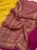 Yellow Banarasi Handloom Pure Georgette Silk Saree - Aura Benaras