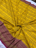 Yellow Banarasi Handloom Pure Georgette Silk Saree - Aura Benaras