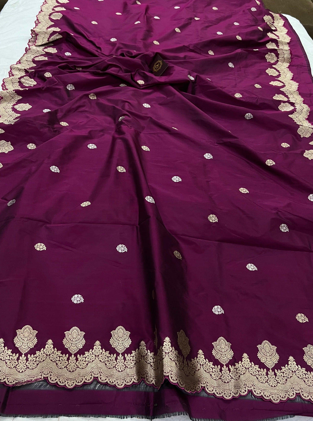 Wine Banarasi Handloom Katan Silk Saree - Aura Benaras