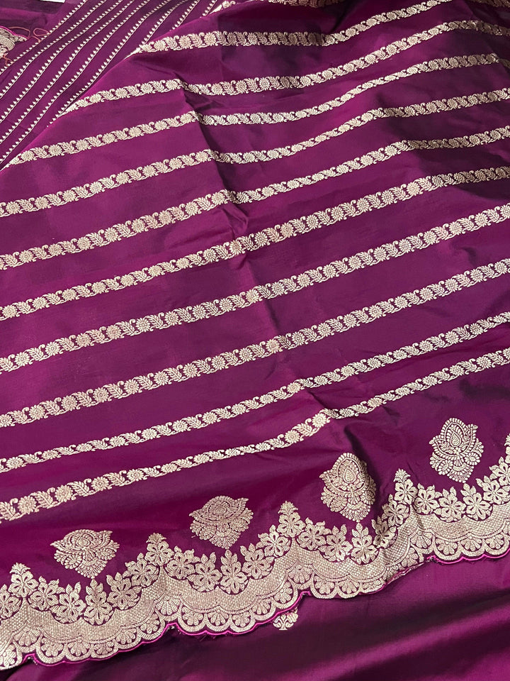 Wine Banarasi Handloom Katan Silk Saree - Aura Benaras