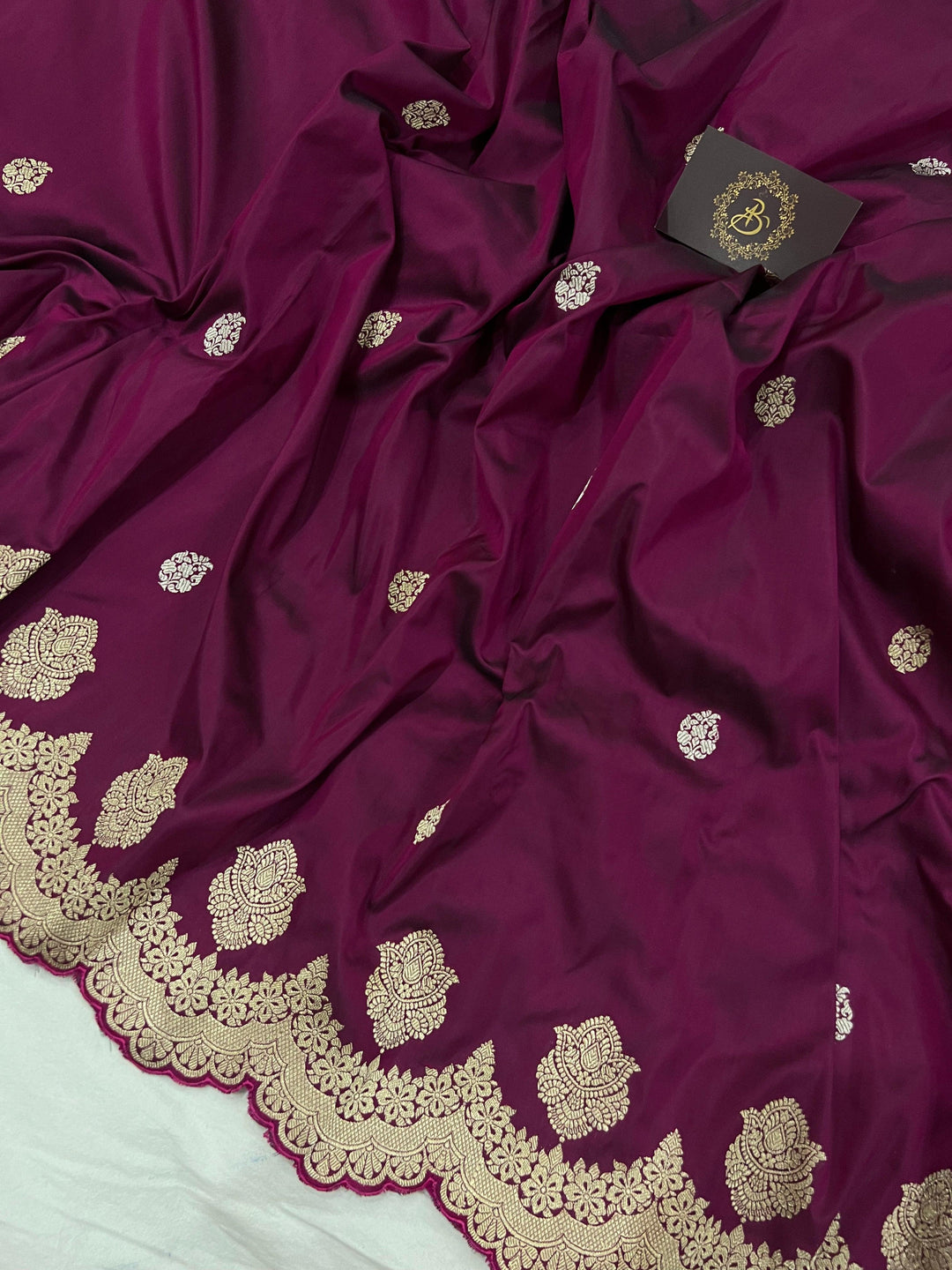 Wine Banarasi Handloom Katan Silk Saree - Aura Benaras