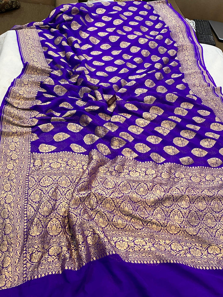 Purple Pure Banarasi Khaddi Georgette Saree