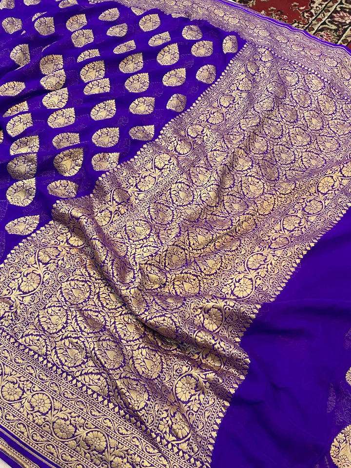 Purple Pure Banarasi Khaddi Georgette Saree