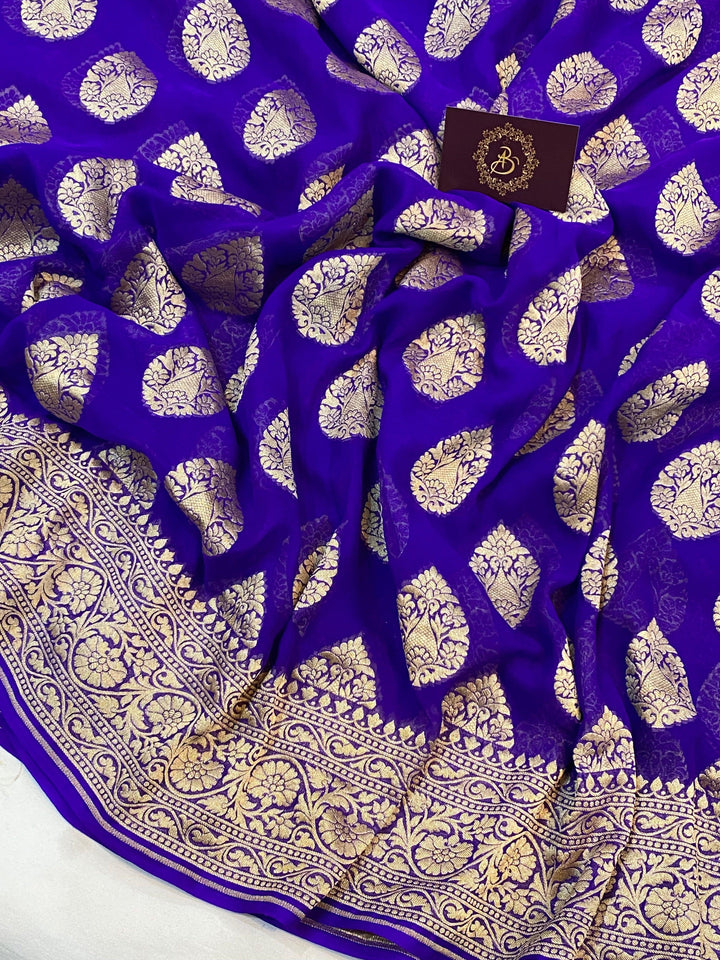 Purple Pure Banarasi Khaddi Georgette Saree