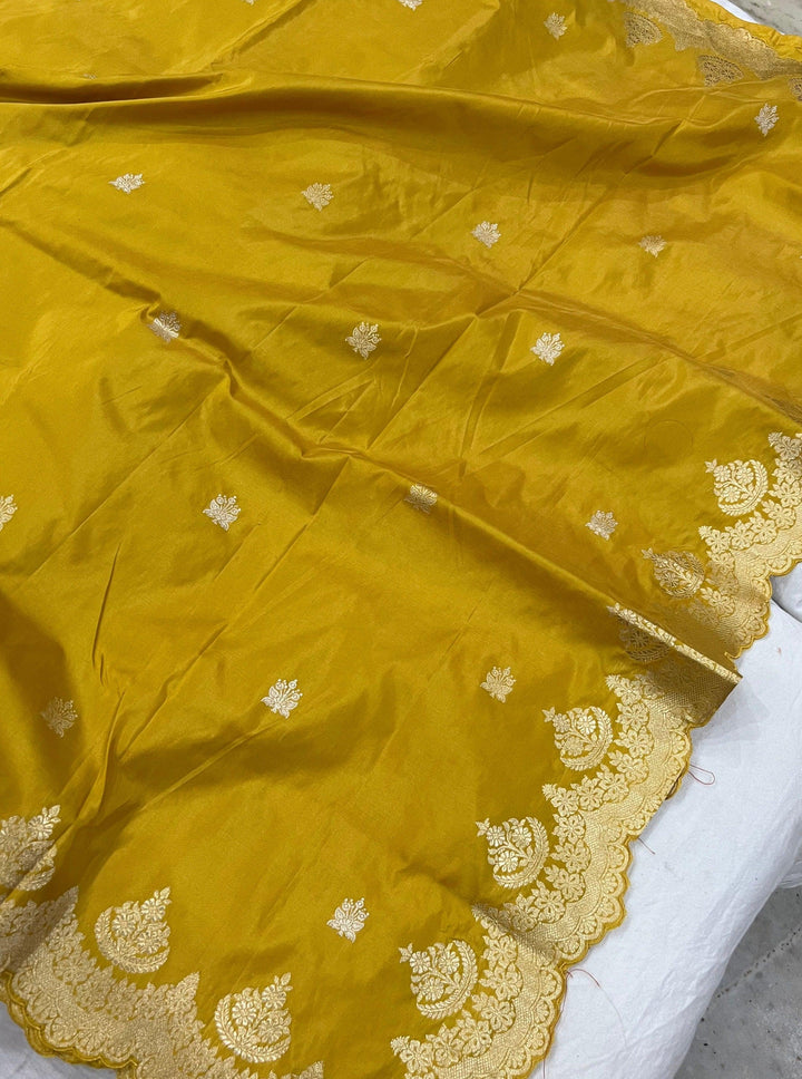 Mustard Yellow Banarasi Handloom Katan Silk Saree - Aura Benaras