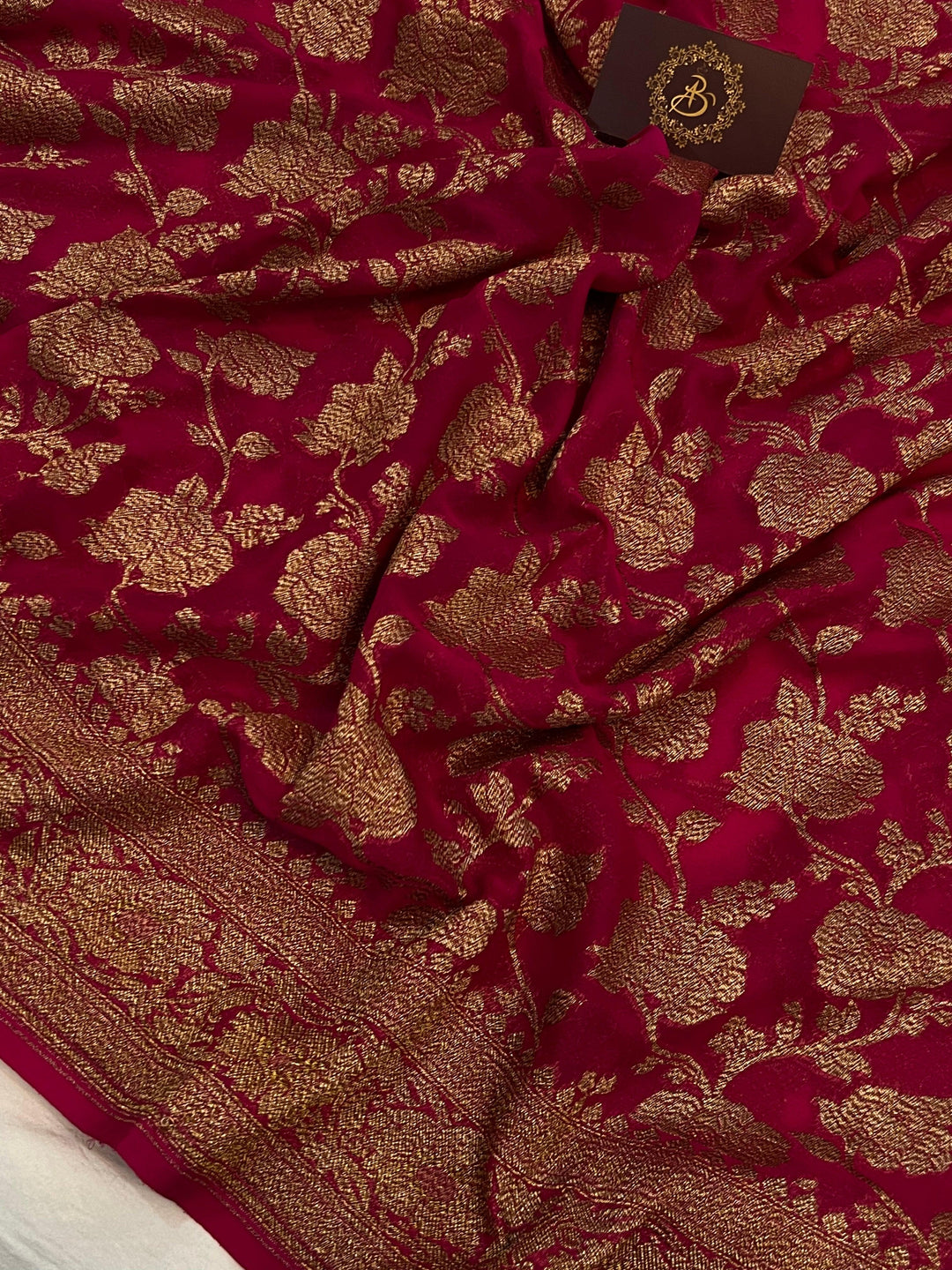 Rani Pink Khaddi Georgette Banarasi Handloom Saree - Aura Benaras