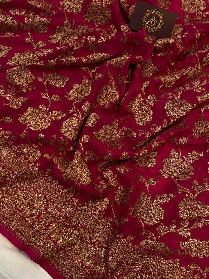 Rani Pink Khaddi Georgette Banarasi Handloom Saree - Aura Benaras