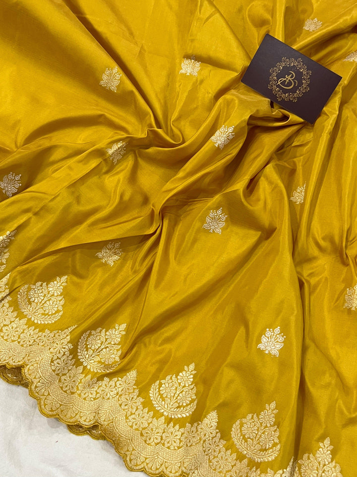 Mustard Yellow Banarasi Handloom Katan Silk Saree - Aura Benaras