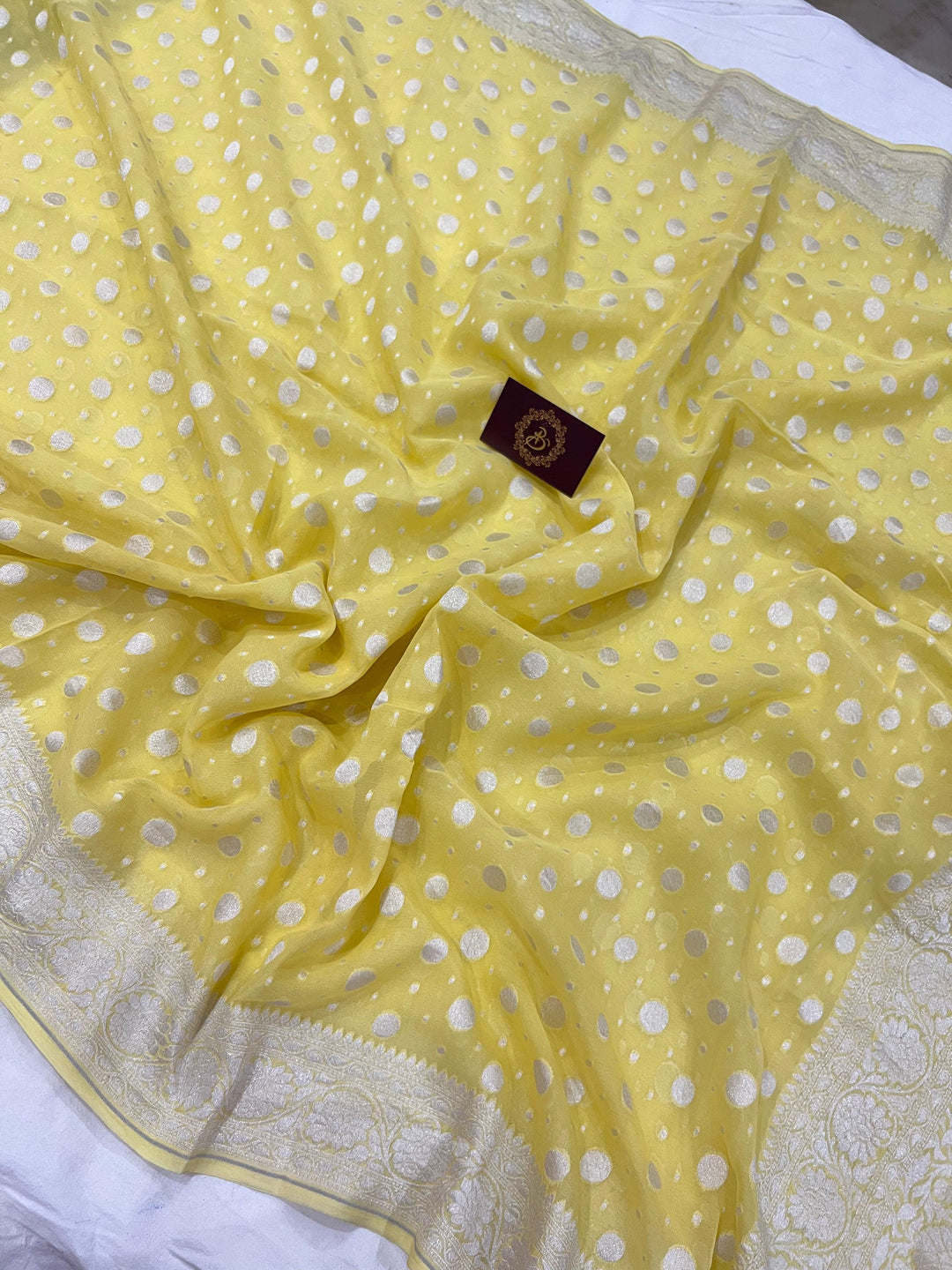 English Yellow Pure Banarasi Khaddi Georgette Saree - Aura Benaras