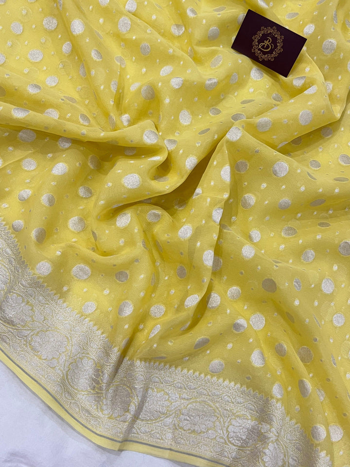 English Yellow Pure Banarasi Khaddi Georgette Saree - Aura Benaras