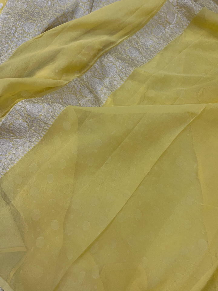 English Yellow Pure Banarasi Khaddi Georgette Saree - Aura Benaras
