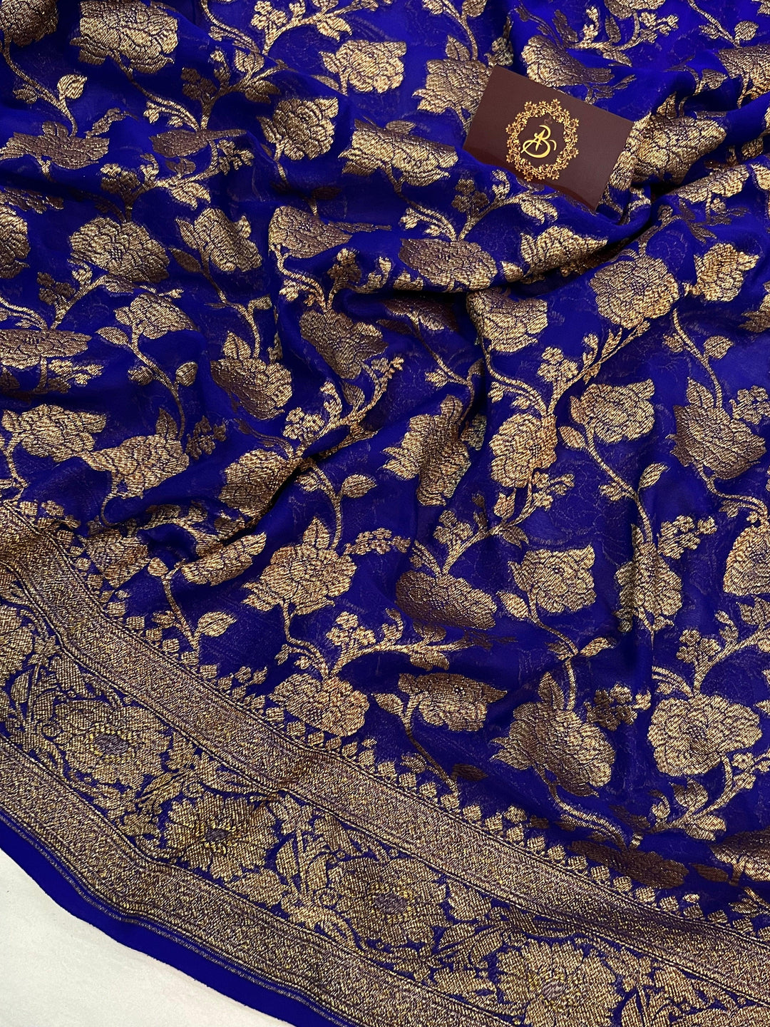 Navy Blue Khaddi Georgette Banarasi Handloom Saree - Aura Benaras