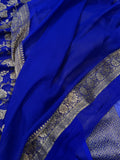 Navy Blue Khaddi Georgette Banarasi Handloom Saree - Aura Benaras