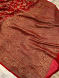 Red Khaddi Georgette Banarasi Handloom Saree - Aura Benaras