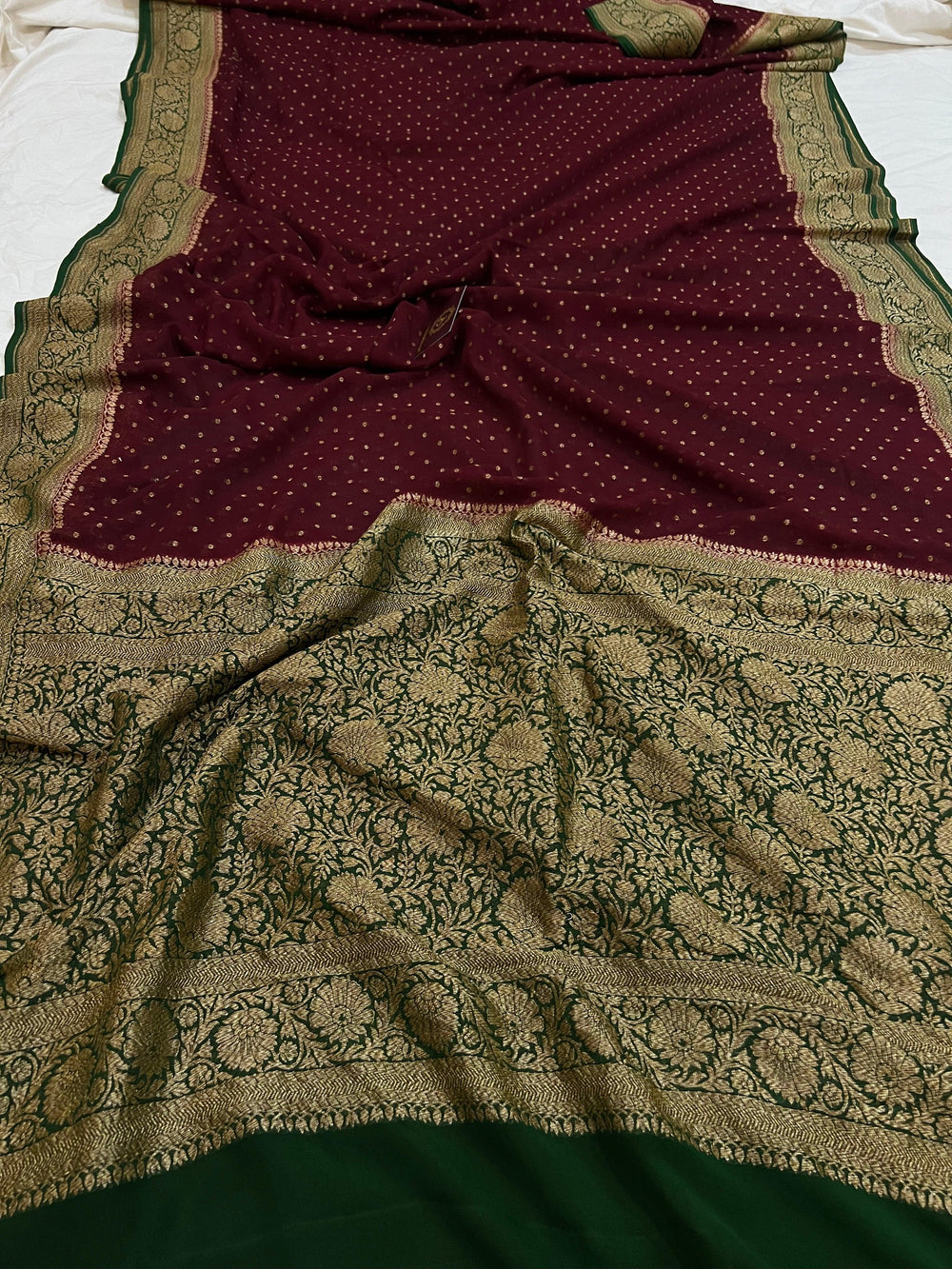 Deep Maroon Pure Banarasi Khaddi Georgette Saree - Aura Benaras