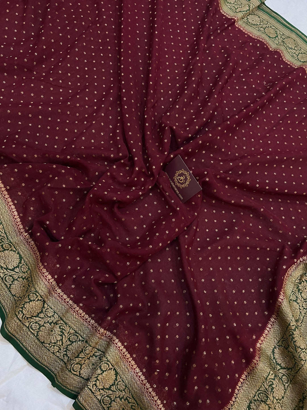 Deep Maroon Pure Banarasi Khaddi Georgette Saree - Aura Benaras