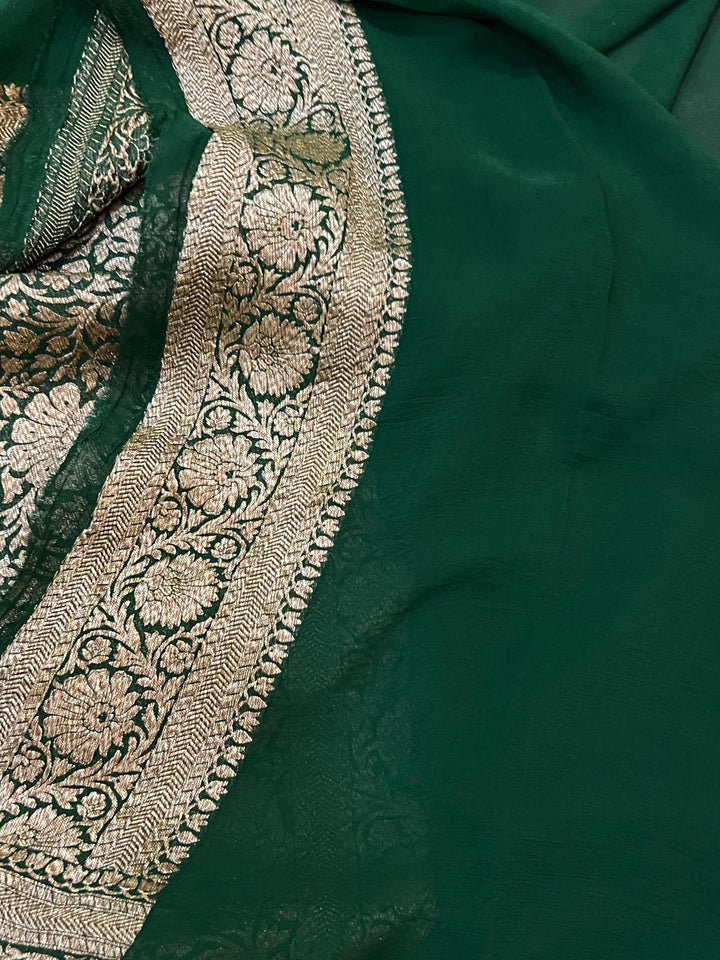 Deep Maroon Pure Banarasi Khaddi Georgette Saree - Aura Benaras