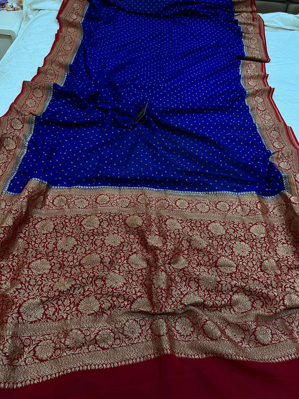 Royal Blue Pure Banarasi Khaddi Georgette Saree - Aura Benaras