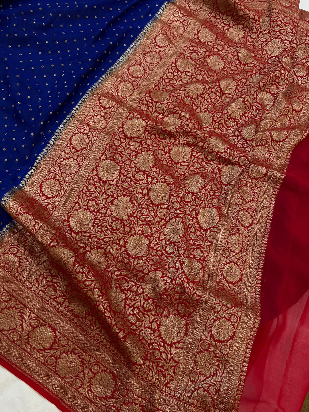 Royal Blue Pure Banarasi Khaddi Georgette Saree - Aura Benaras