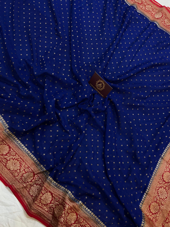 Royal Blue Pure Banarasi Khaddi Georgette Saree - Aura Benaras
