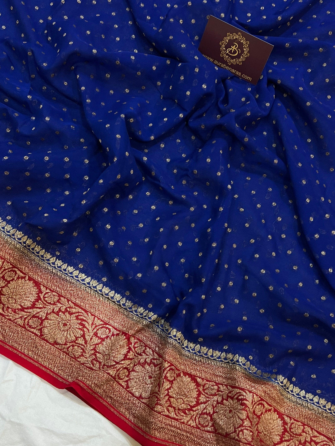 Royal Blue Pure Banarasi Khaddi Georgette Saree - Aura Benaras