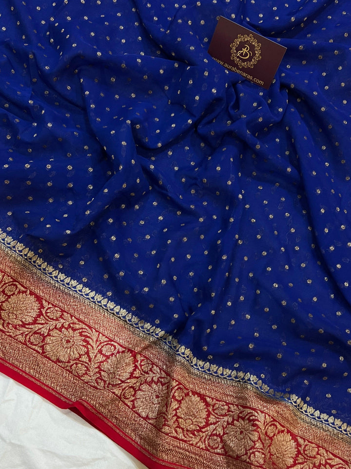 Royal Blue Pure Banarasi Khaddi Georgette Saree - Aura Benaras