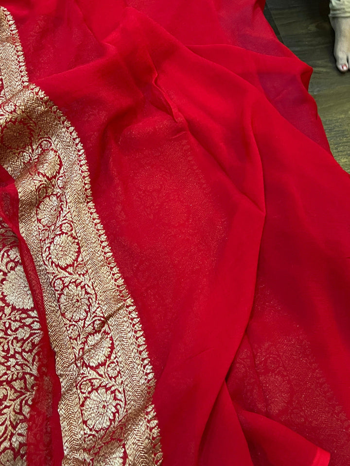 Royal Blue Pure Banarasi Khaddi Georgette Saree - Aura Benaras