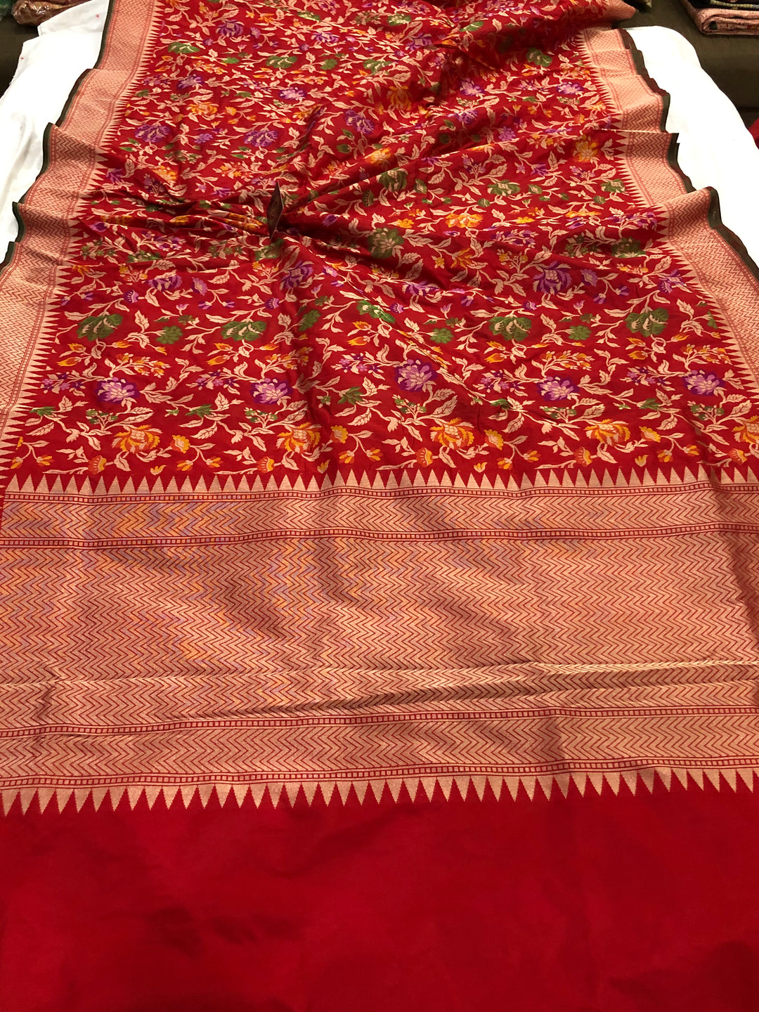 Red Meenakari Banarasi Handloom Pure Katan Silk Saree - Aura Benaras