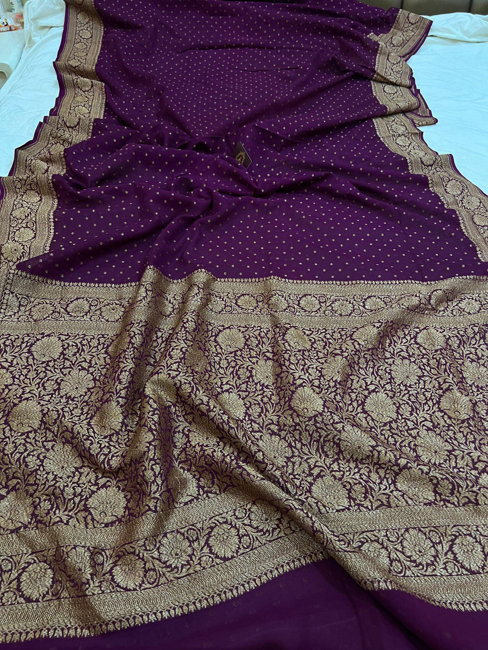 Wine Pure Banarasi Khaddi Georgette Saree - Aura Benaras