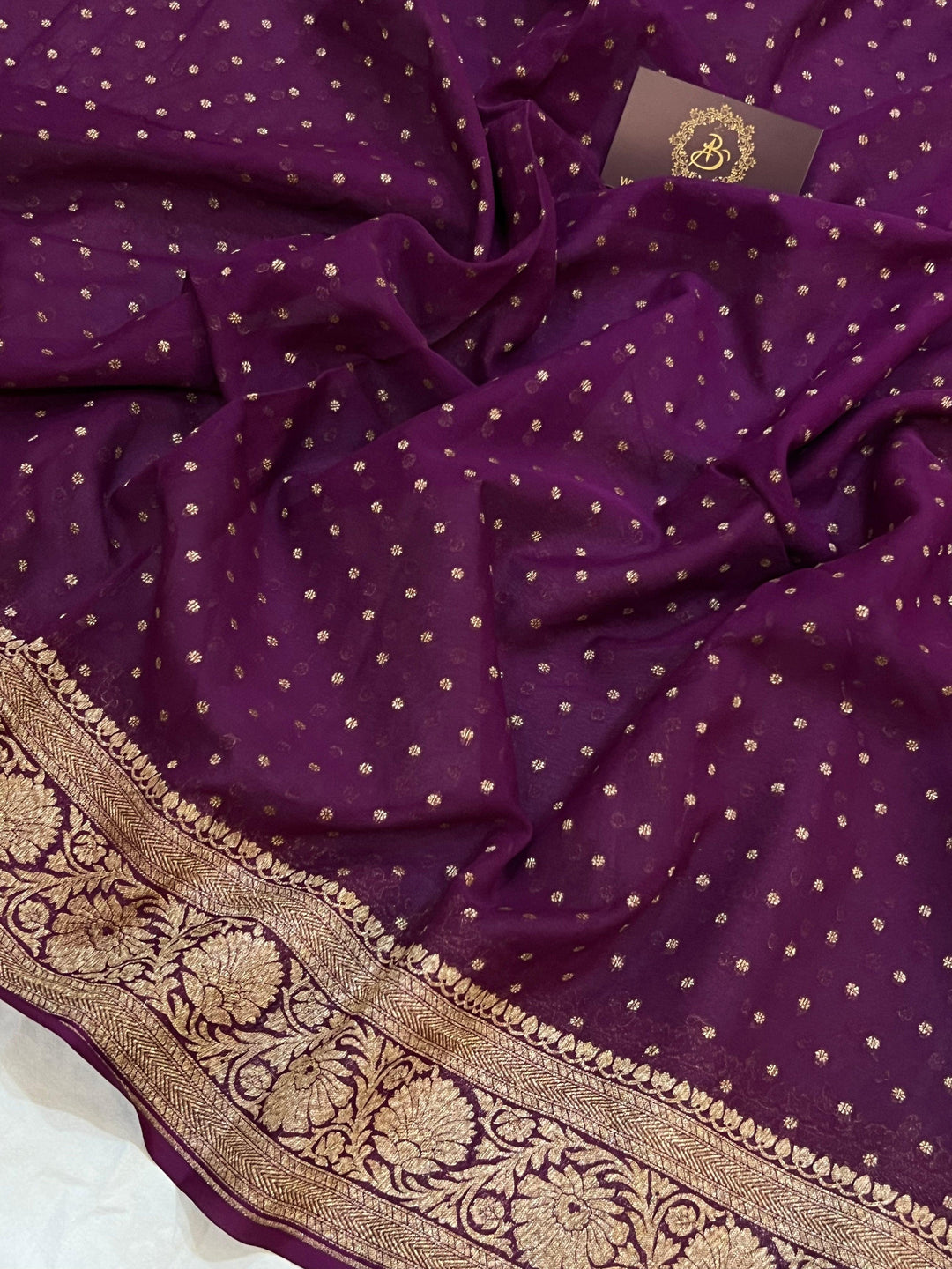 Wine Pure Banarasi Khaddi Georgette Saree - Aura Benaras