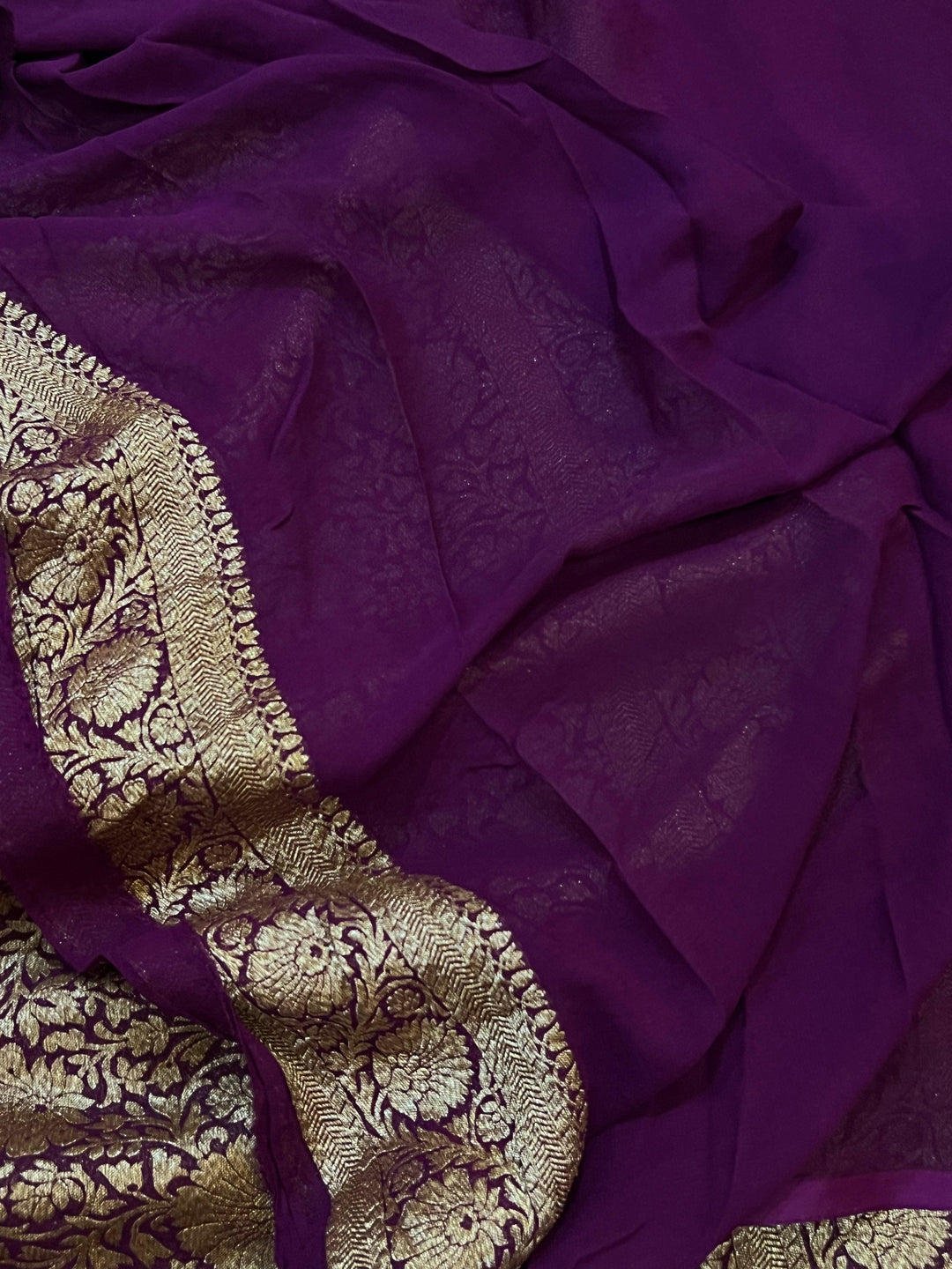 Wine Pure Banarasi Khaddi Georgette Saree - Aura Benaras