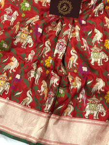 Red Tilfi Jaal Banarasi Handloom Pure Katan Silk Saree - Aura Benaras