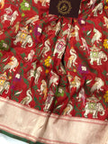Red Tilfi Jaal Banarasi Handloom Pure Katan Silk Saree - Aura Benaras