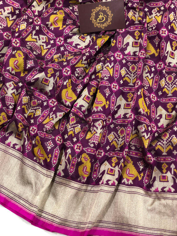 Purple Patola Banarasi Handloom Katan Silk Saree - Aura Benaras