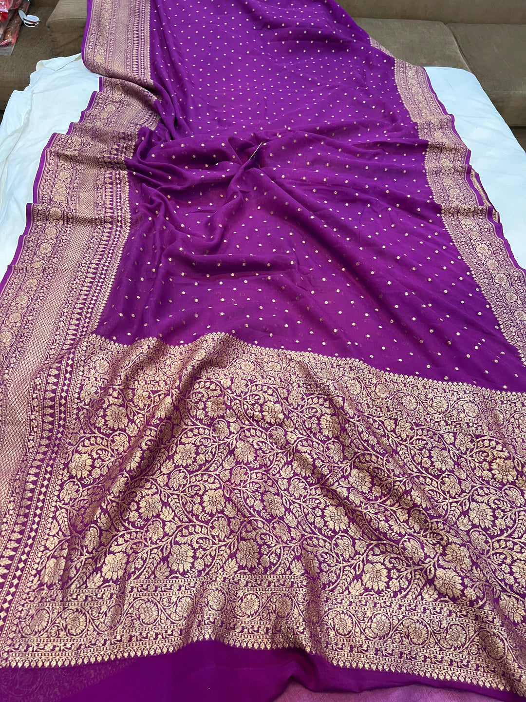 Magenta Pure Khaddi Georgette Banarasi Handloom Saree - Aura Benaras
