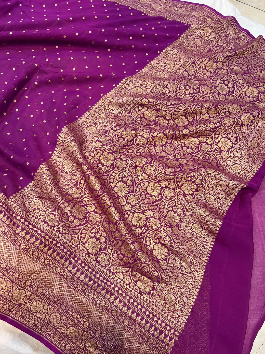 Magenta Pure Khaddi Georgette Banarasi Handloom Saree - Aura Benaras