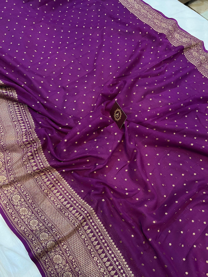 Magenta Pure Khaddi Georgette Banarasi Handloom Saree - Aura Benaras
