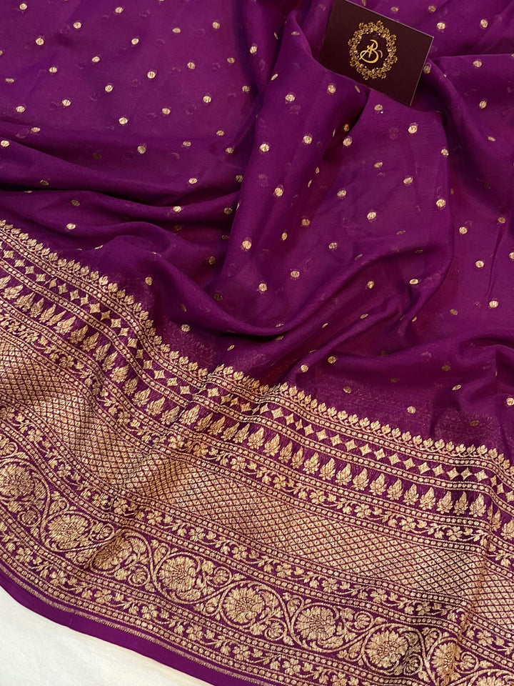 Magenta Pure Khaddi Georgette Banarasi Handloom Saree - Aura Benaras