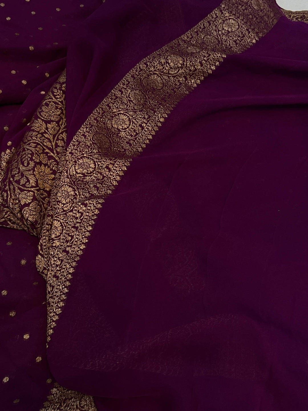 Magenta Pure Khaddi Georgette Banarasi Handloom Saree - Aura Benaras