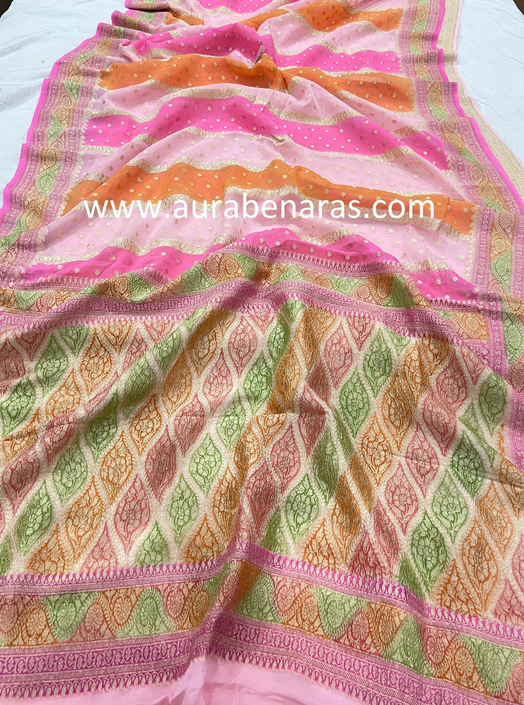 Baby Pink Rangkaat Banarasi Khaddi Georgette Saree - Aura Benaras